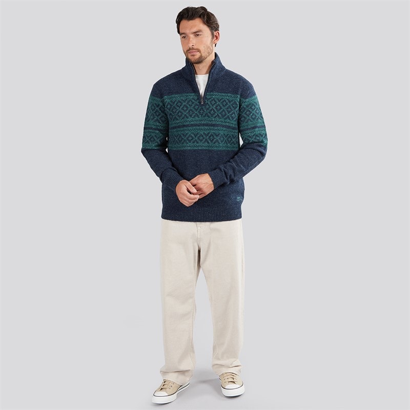 Weird Fish Mens Lawrence Eco 1/4 Zip Fair Isle Jumper Navy - Image 4