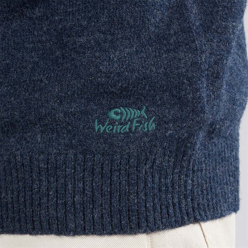 Weird Fish Mens Lawrence Eco 1/4 Zip Fair Isle Jumper Navy - Image 5