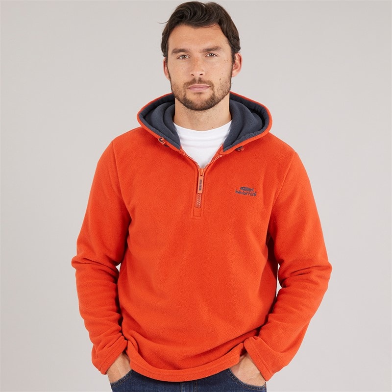 Weird Fish Mens Rupert Hooded Microfleece Fleece Rust Leaves - Image 1