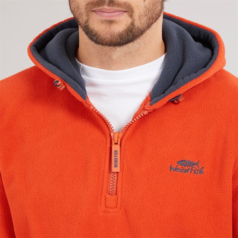 Weird Fish Mens Rupert Hooded Microfleece Fleece Rust Leaves - Image 3