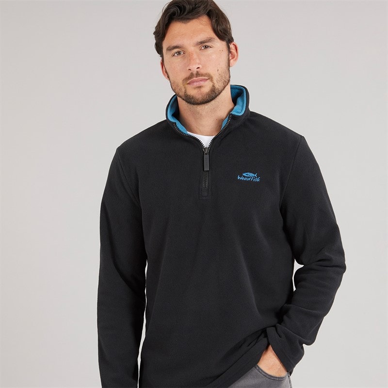 Weird Fish Mens Roland Quarter Zip Microfleece Black - Image 1