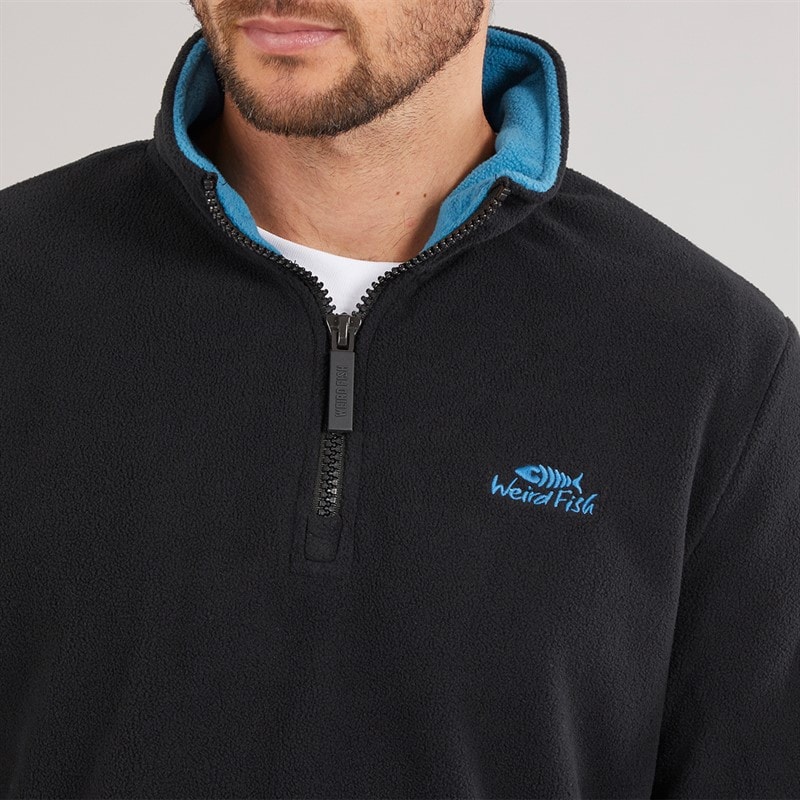 Weird Fish Mens Roland Quarter Zip Microfleece Black - Image 3