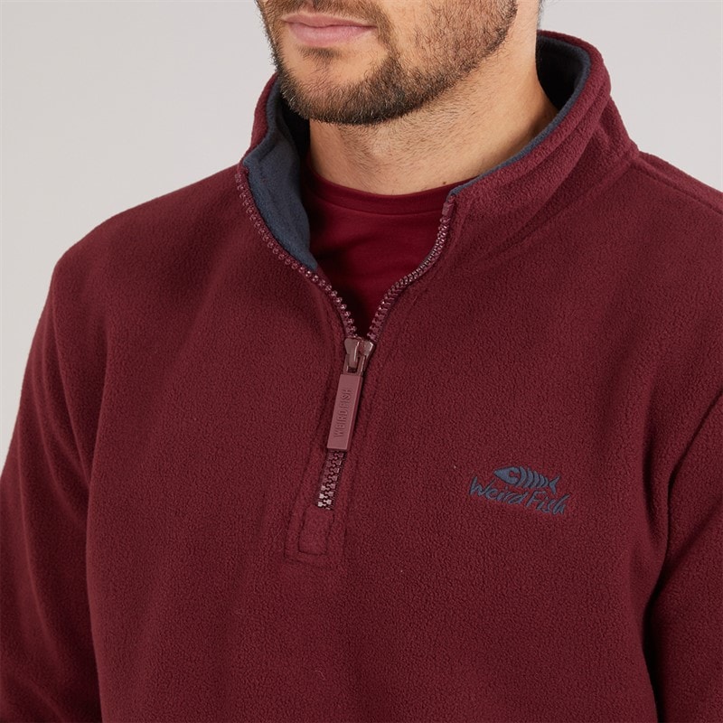 Weird Fish Mens Roland Quarter Zip Microfleece Antique Cherry - Image 3