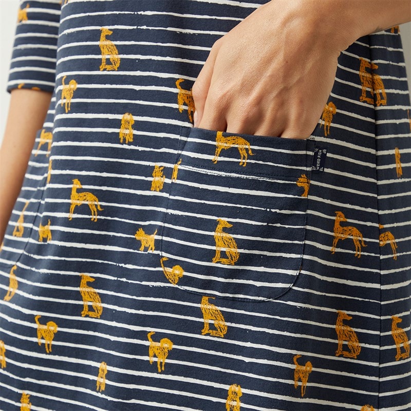 Weird Fish Womens Esme Printed Jersey Dress Ochre - Image 3
