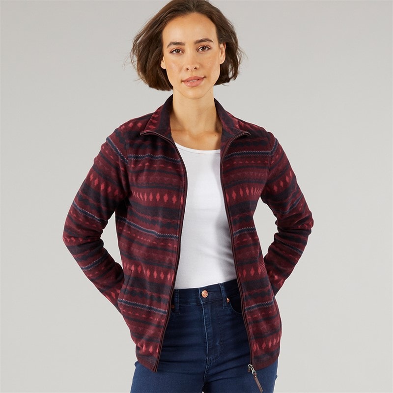 Weird Fish Womens Michelle Full Zip Printed Micro Fleece Aubergine - Image 1