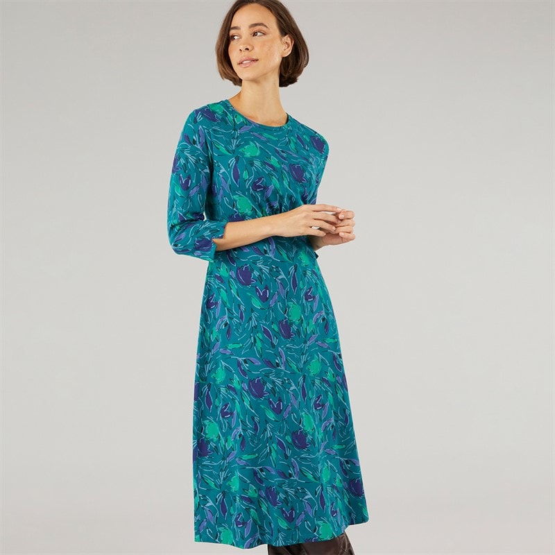 Weird Fish Womens Scarlett Printed Jersey Dress Leaf Green