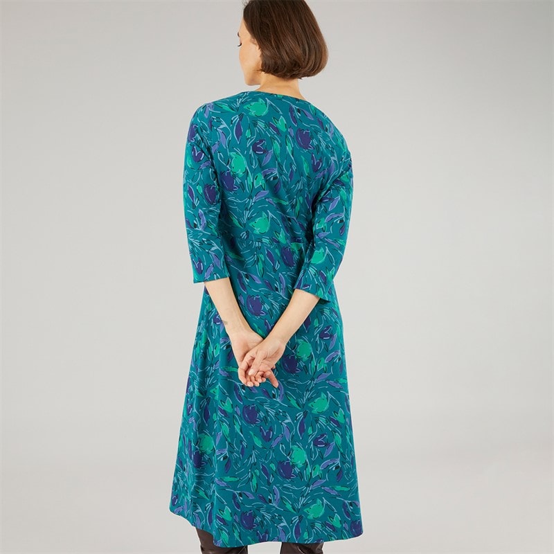 Weird Fish Womens Scarlett Printed Jersey Dress Leaf Green - Image 2