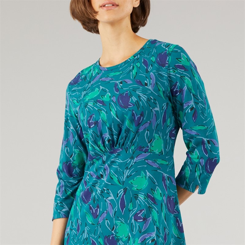 Weird Fish Womens Scarlett Printed Jersey Dress Leaf Green - Image 3