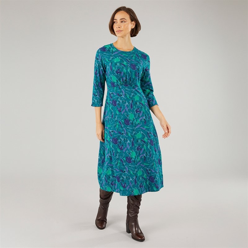 Weird Fish Womens Scarlett Printed Jersey Dress Leaf Green - Image 4