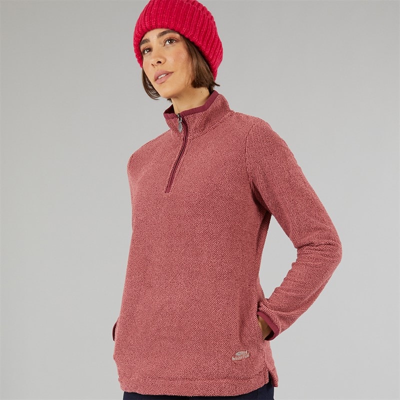 Weird Fish Womens Celina Eco 1/4 Zip Textured Fleece Garnet - Image 3