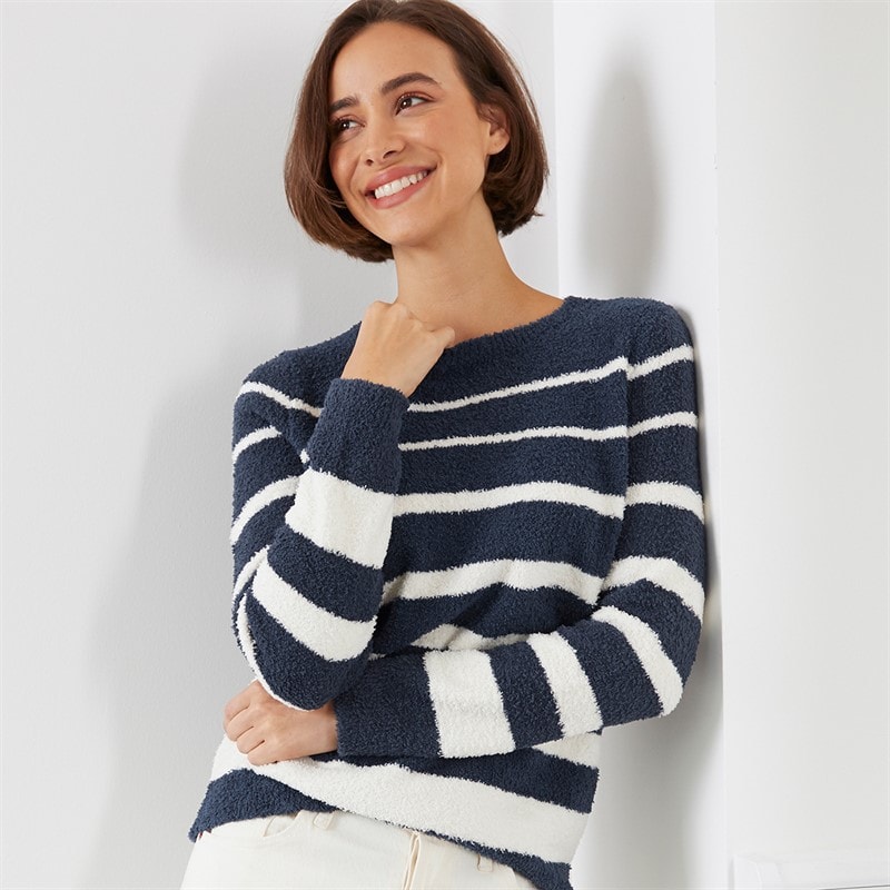 Weird Fish Womens Chiara Cosy Knit Stripe Jumper Navy