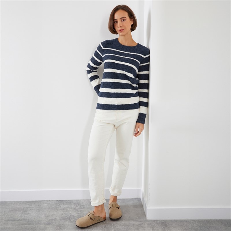 Weird Fish Womens Chiara Cosy Knit Stripe Jumper Navy - Image 3