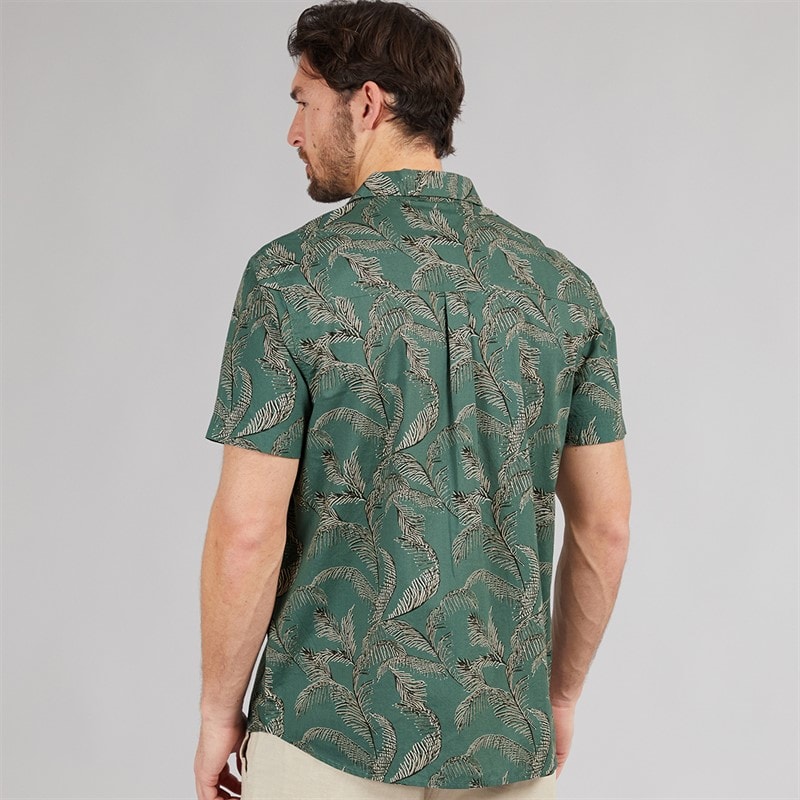 Weird Fish Mens Rafe Short Sleeve Printed Shirt Dusky Green - Image 2