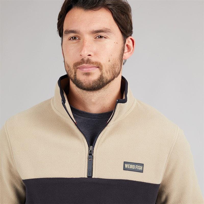 Weird Fish Mens Ezrah 1/4 Zip Colour Block Fleece Flint Stone - Image 3
