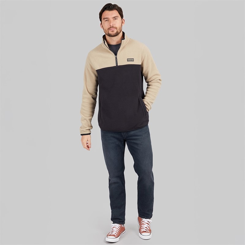 Weird Fish Mens Ezrah 1/4 Zip Colour Block Fleece Flint Stone - Image 4