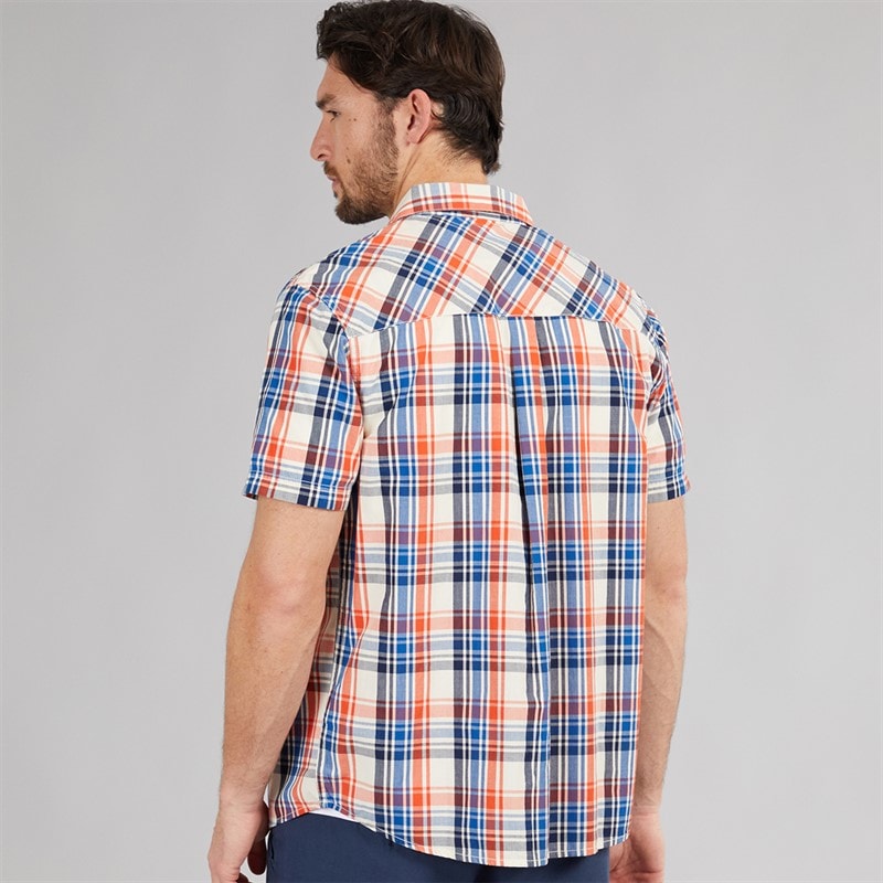Weird Fish Mens Otis Short Sleeve Checked Shirt Mango/Light Cream - Image 2