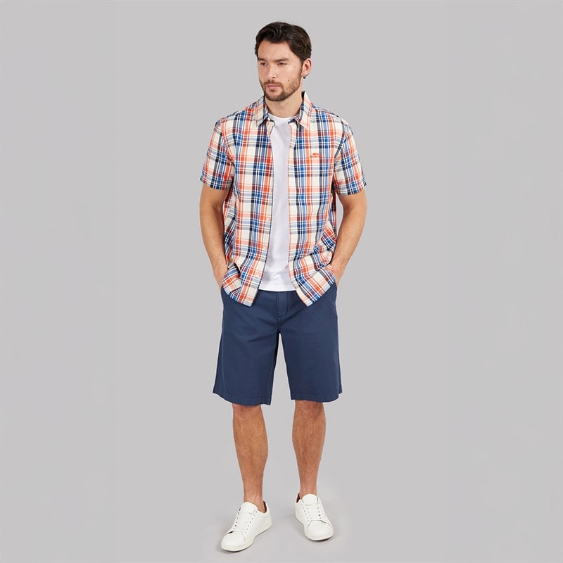 Weird Fish Mens Otis Short Sleeve Checked Shirt Mango/Light Cream - Image 4