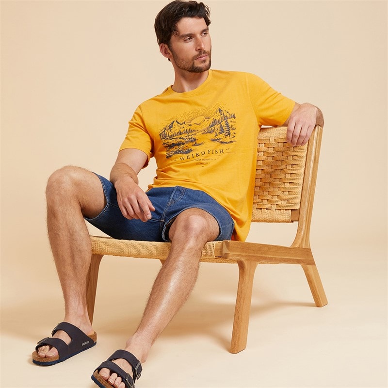 Weird Fish Mens Daybreak Graphic T-Shirt Mustard - Image 4