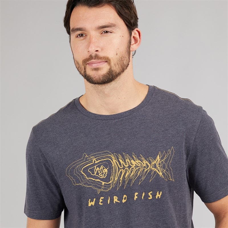 Weird Fish Mens Fishbone Graphic T-Shirt Navy - Image 3