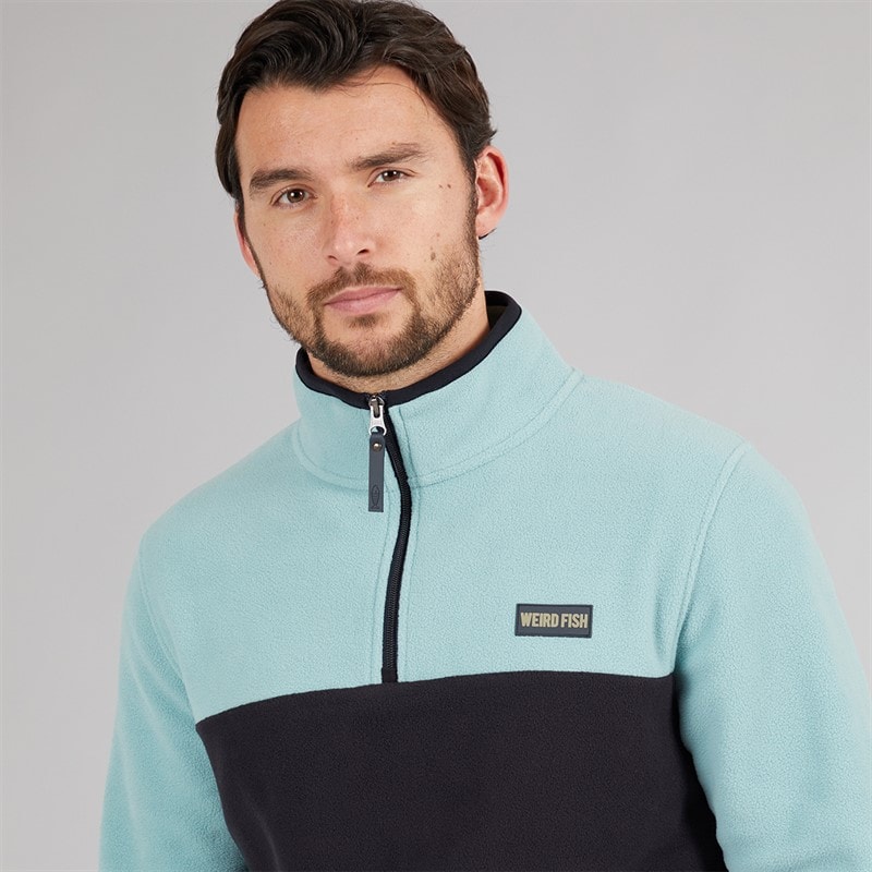 Weird Fish Mens Ezrah 1/4 Zip Colour Block Fleece Mineral Blue - Image 3