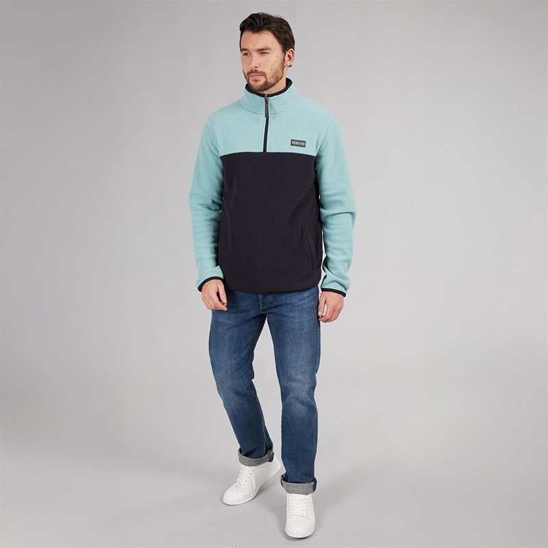 Weird Fish Mens Ezrah 1/4 Zip Colour Block Fleece Mineral Blue - Image 4