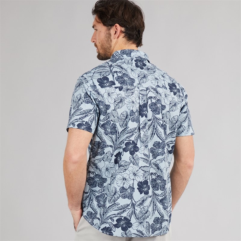 Weird Fish Mens Rafe Short Sleeve Printed Shirt Light Denim - Image 2