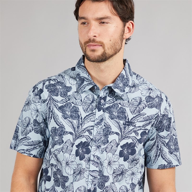 Weird Fish Mens Rafe Short Sleeve Printed Shirt Light Denim - Image 3