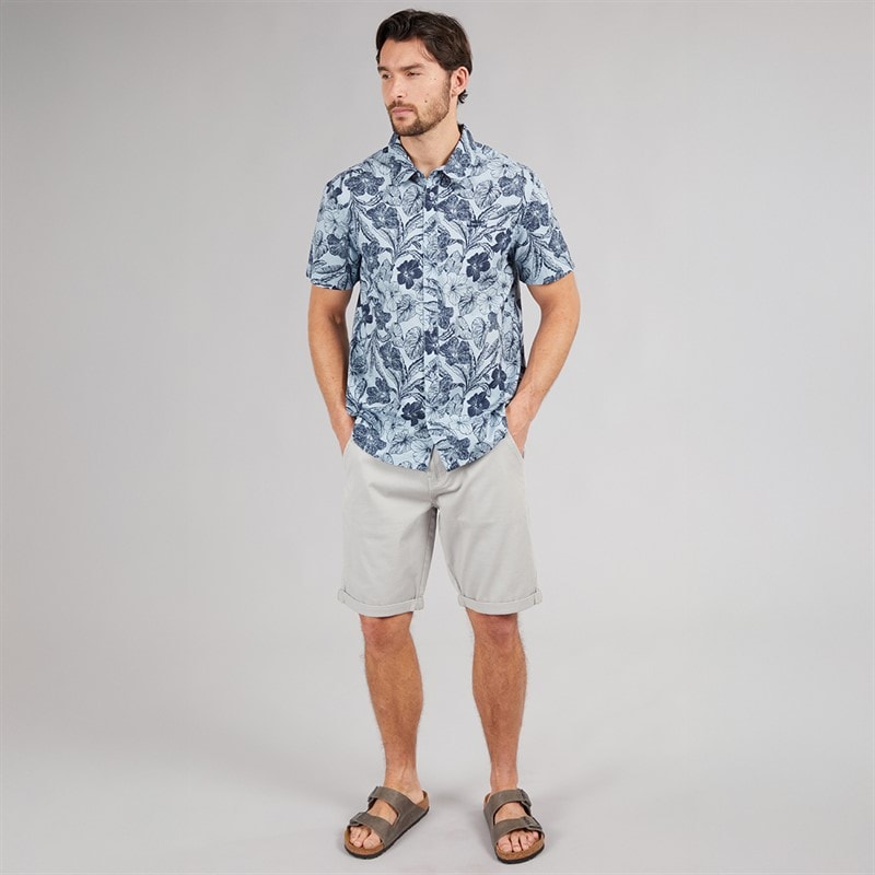 Weird Fish Mens Rafe Short Sleeve Printed Shirt Light Denim - Image 4