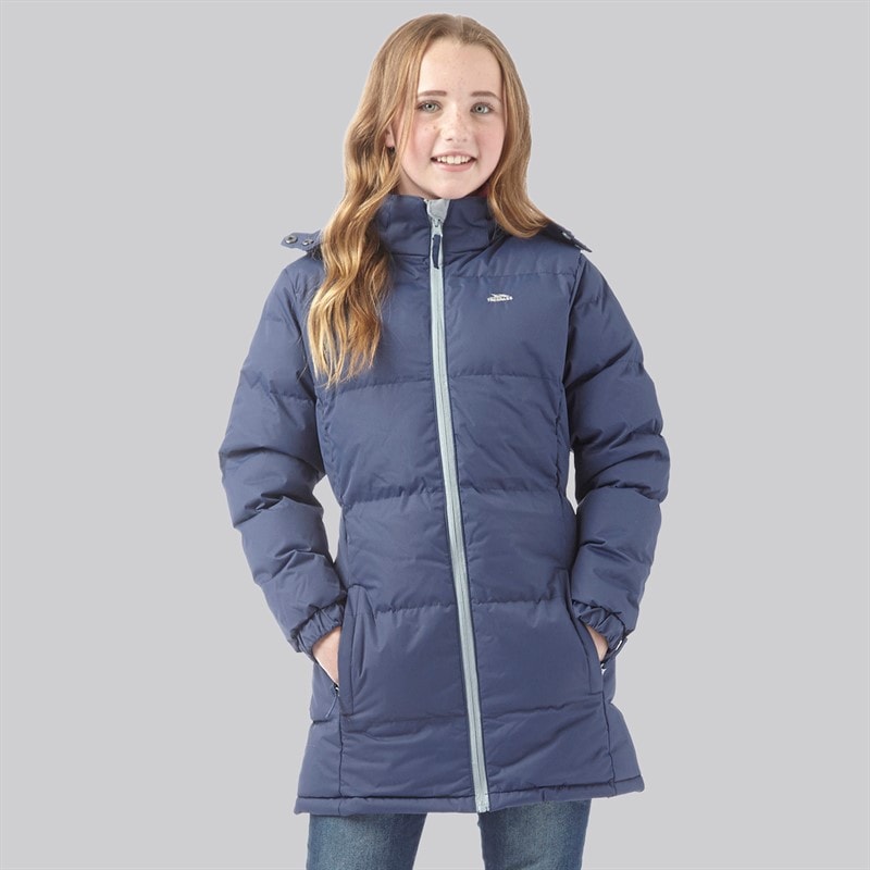 Trespass Girls Tiffy Long Padded Hooded Jacket Navy - Image 1