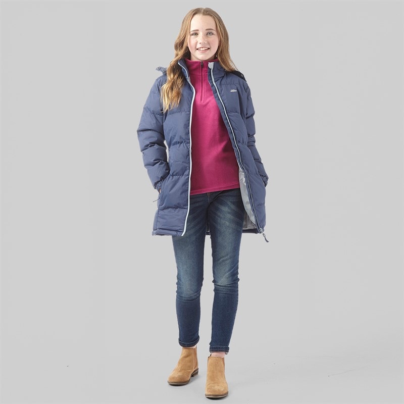 Trespass Girls Tiffy Long Padded Hooded Jacket Navy - Image 2