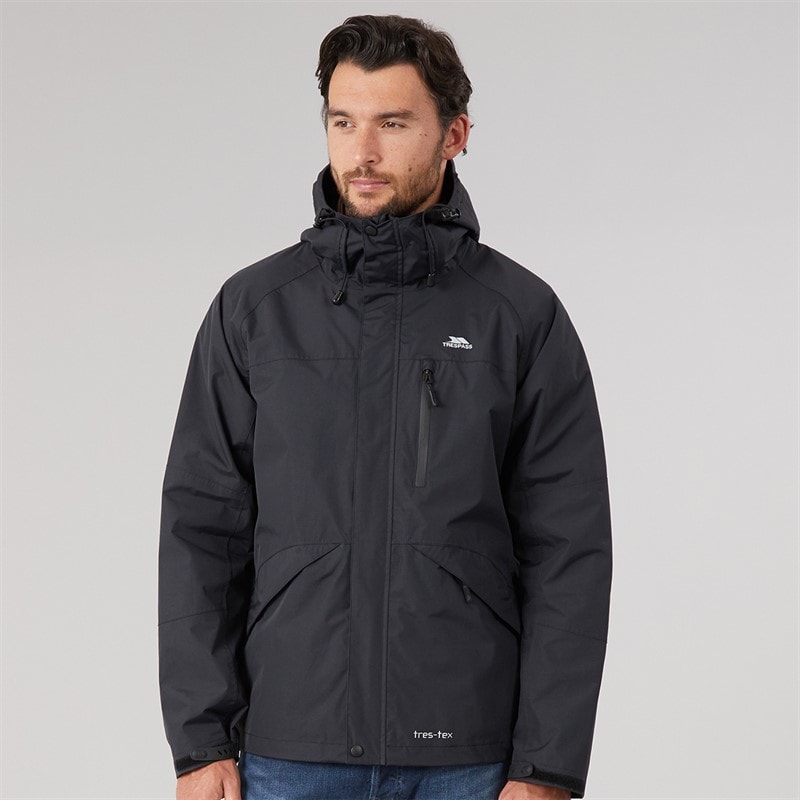 Trespass Mens Corvo Waterproof Hooded Shell Jacket Black - Image 3