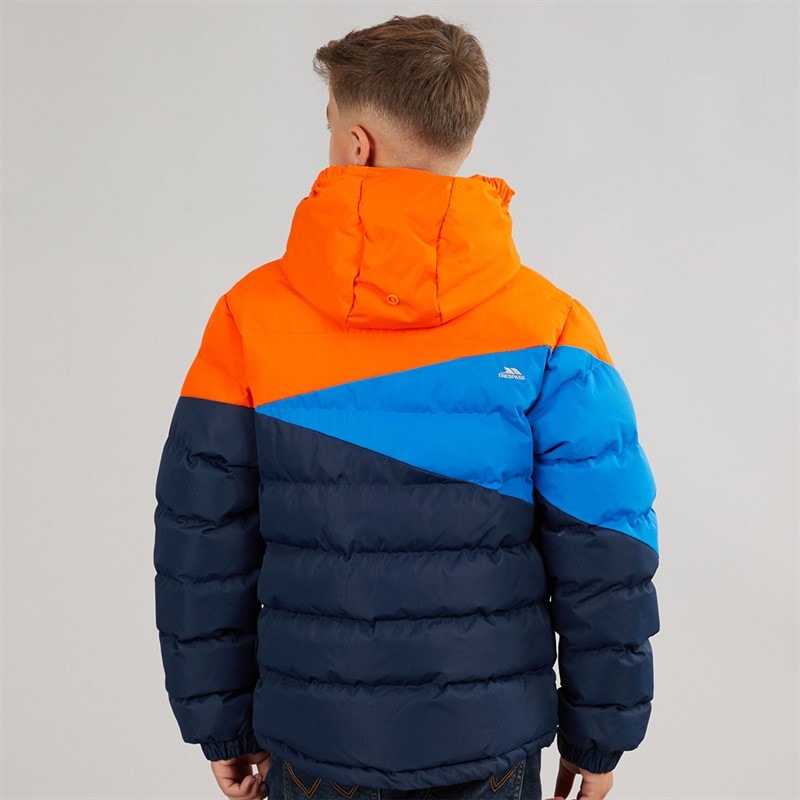 Trespass Junior Boys Layout Waterproof Padded Hooded Jacket Navy/Hot Orange/Blue - Image 2