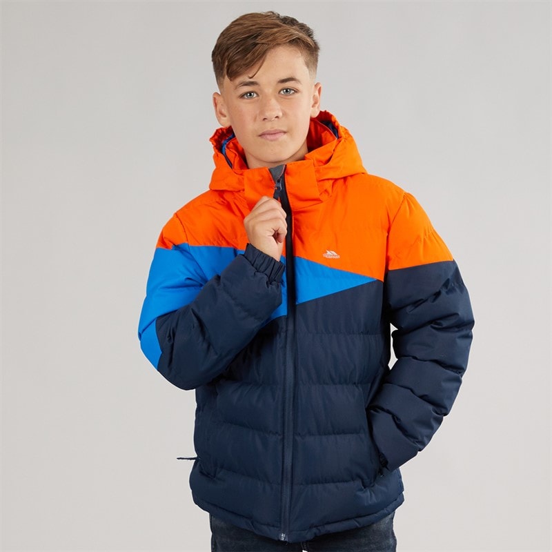 Trespass Junior Boys Layout Waterproof Padded Hooded Jacket Navy/Hot Orange/Blue - Image 3