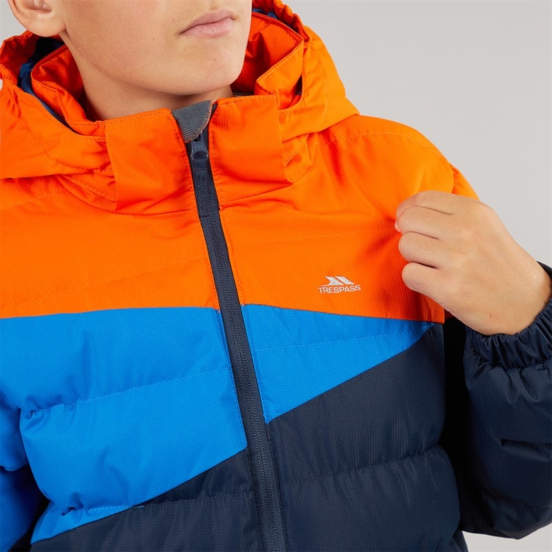 Trespass Junior Boys Layout Waterproof Padded Hooded Jacket Navy/Hot Orange/Blue - Image 5