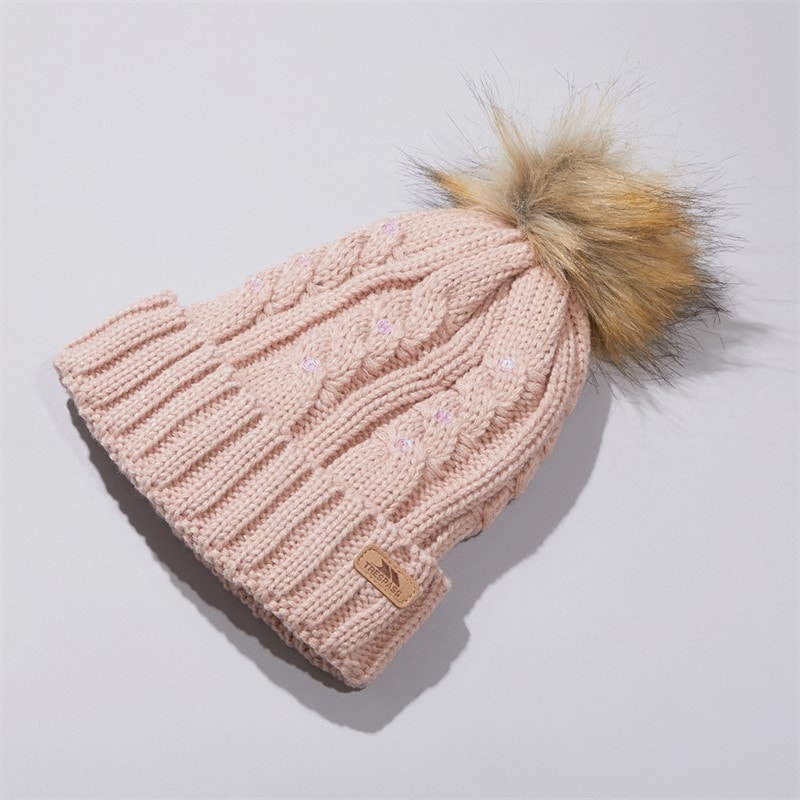 Trespass Womens Lillia Knitted Bobble Hat Antique Rose