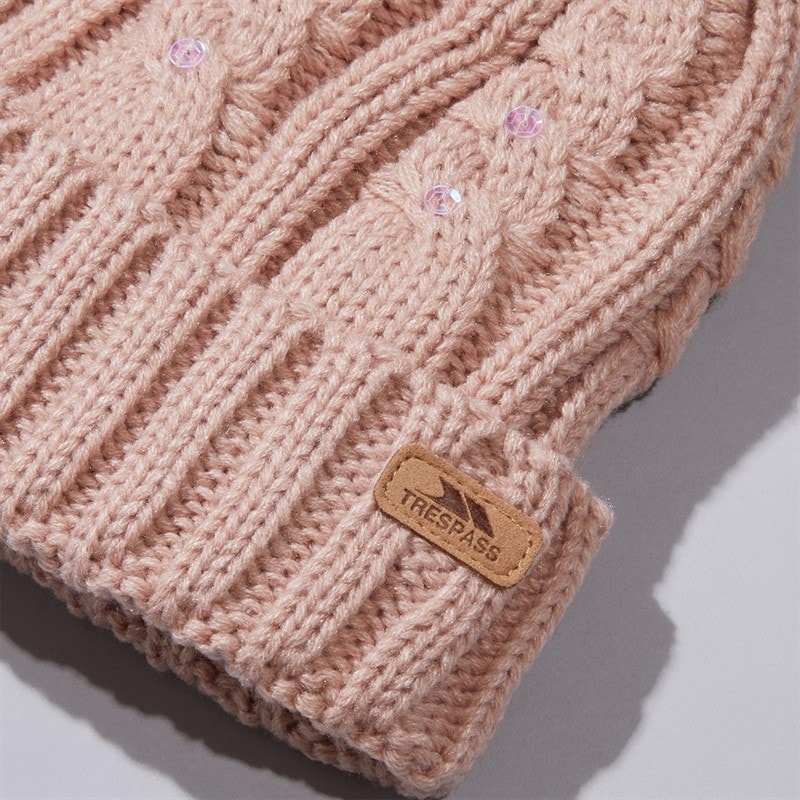 Trespass Womens Lillia Knitted Bobble Hat Antique Rose - Image 2