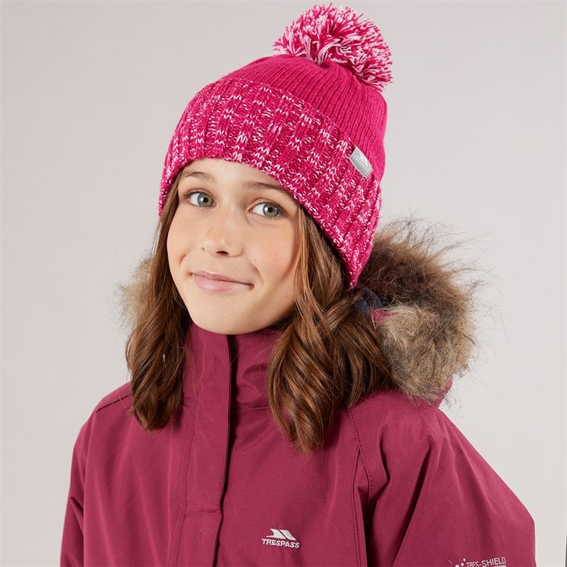 Trespass Girls Nefti Knitted Bobble Hat Pink Lady