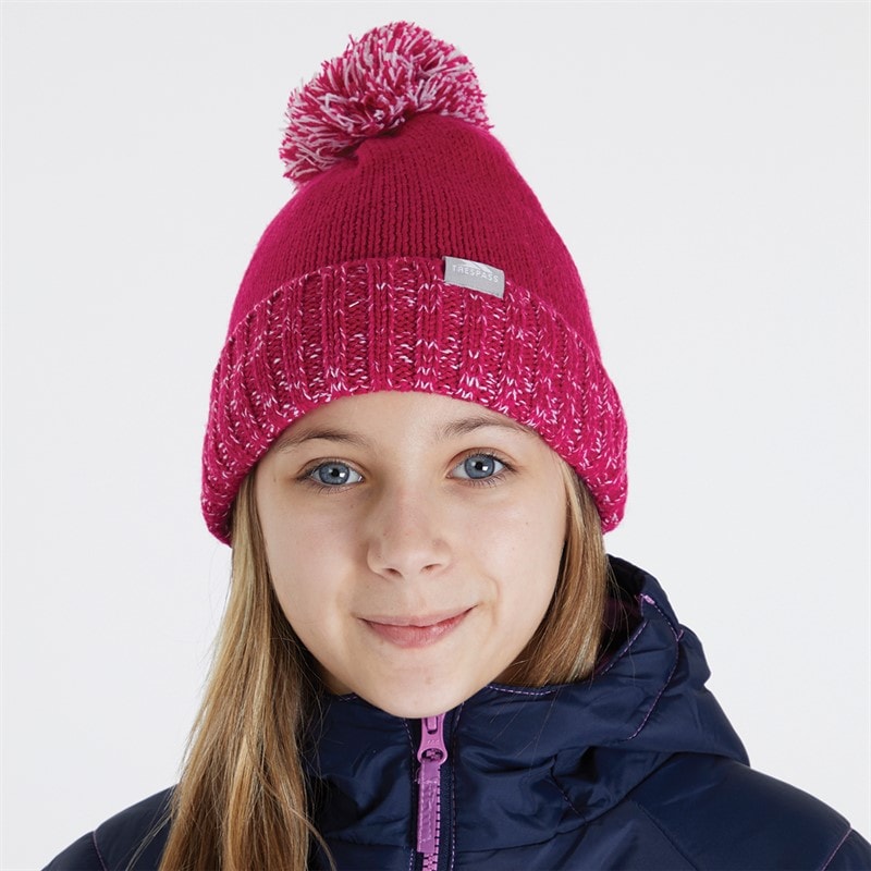 Trespass Girls Nefti Knitted Bobble Hat Pink Lady - Image 2