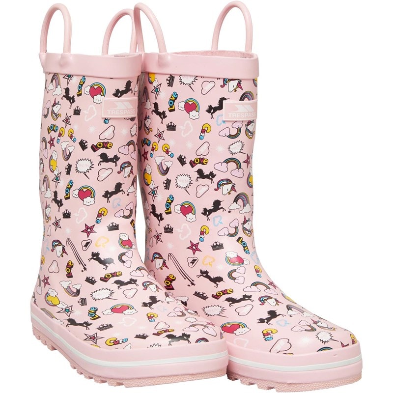 Trespass Junior Girls Starryton Unicorn Printed Wellington Boots Unicorn Pink