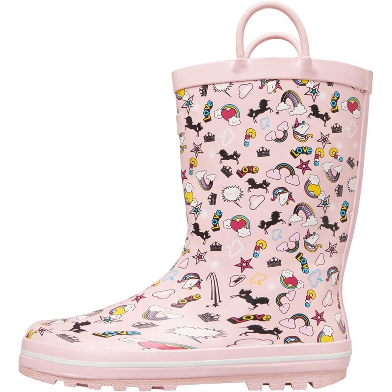 Trespass Junior Girls Starryton Unicorn Printed Wellington Boots Unicorn Pink - Image 2