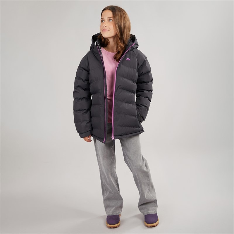 Trespass Girls Amira Waterproof Padded Hooded Jacket Dark Grey - Image 4