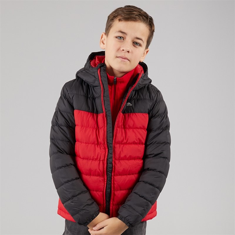 Trespass Junior Boys Oskar Padded Hooded Jacket Red/Dark Grey - Image 1