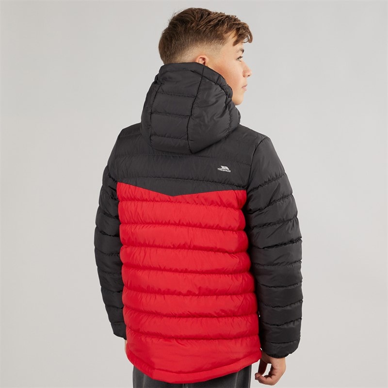 Trespass Junior Boys Oskar Padded Hooded Jacket Red/Dark Grey - Image 2