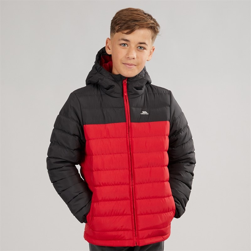 Trespass Junior Boys Oskar Padded Hooded Jacket Red/Dark Grey - Image 3