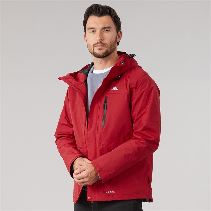 Trespass Mens Corvo Waterproof Hooded Shell Jacket Red