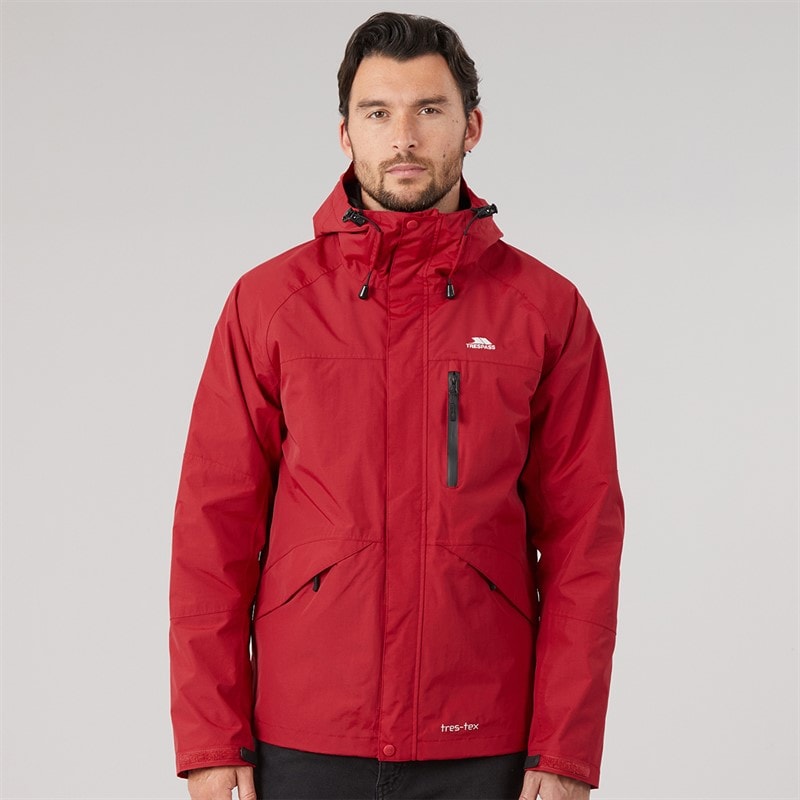 Trespass Mens Corvo Waterproof Hooded Shell Jacket Red - Image 3