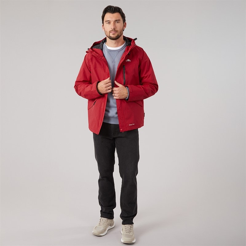 Trespass Mens Corvo Waterproof Hooded Shell Jacket Red - Image 4