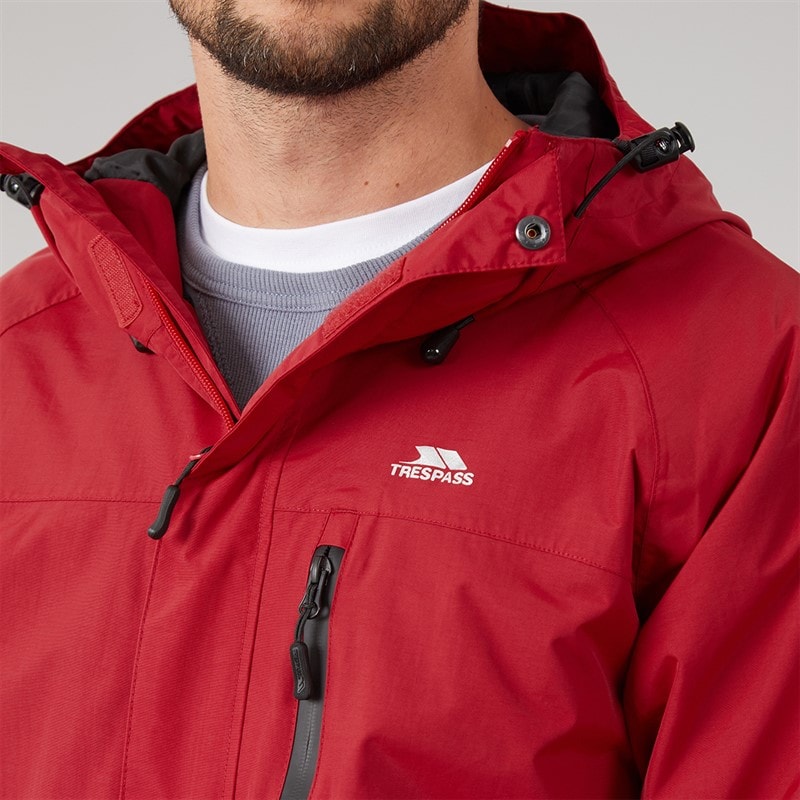Trespass Mens Corvo Waterproof Hooded Shell Jacket Red - Image 5