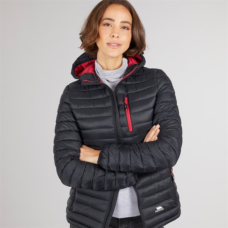 Trespass Womens Lenka Padded Hooded Jacket Black/Raspberry - Image 1