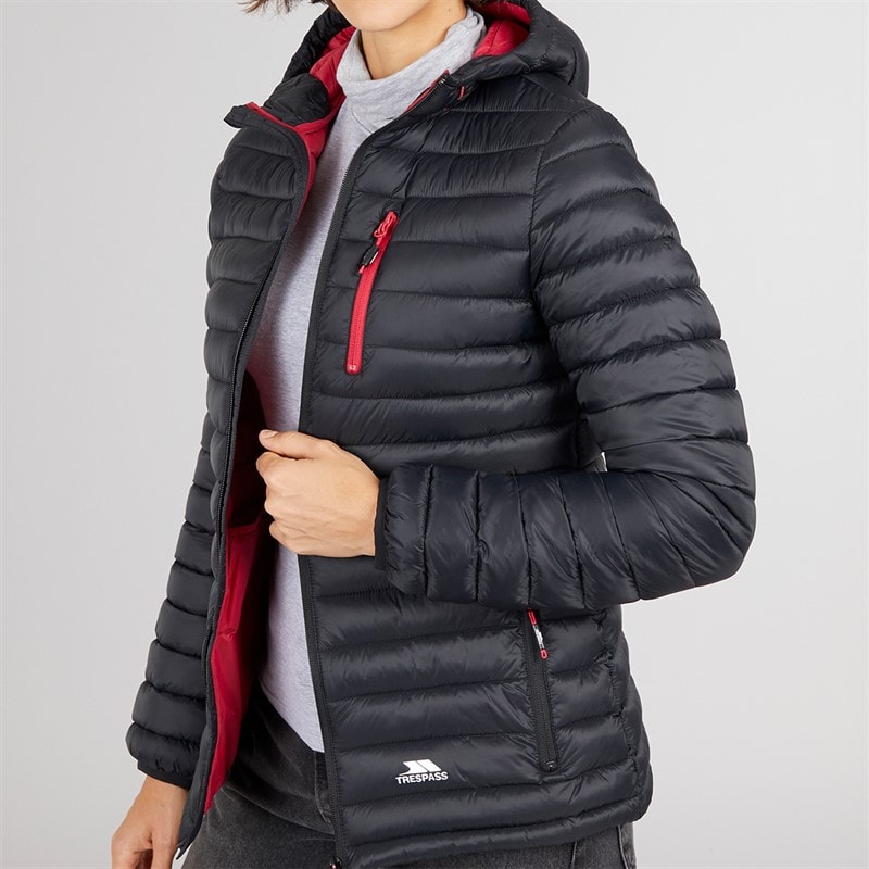 Trespass Womens Lenka Padded Hooded Jacket Black/Raspberry - Image 3